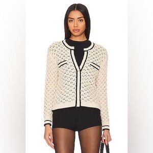 37 Orchard Cream and Black Trim Open Knit Old Money Sweater Cardigan Size Medium